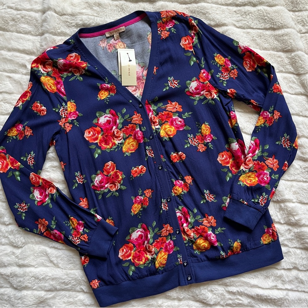 NWT stitch fix skies are blue Cyrus button front floral mixed material cardigan
